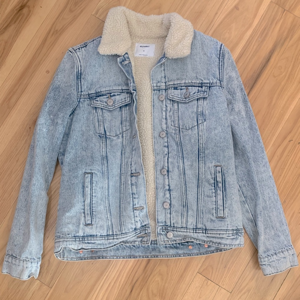 Old Navy Light Blue Jean Jacket with Cream Sherpa Lining